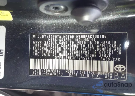 2015 Toyota Corolla S Plus from USA, damaged, VIN 5YFBURHEXFP215241